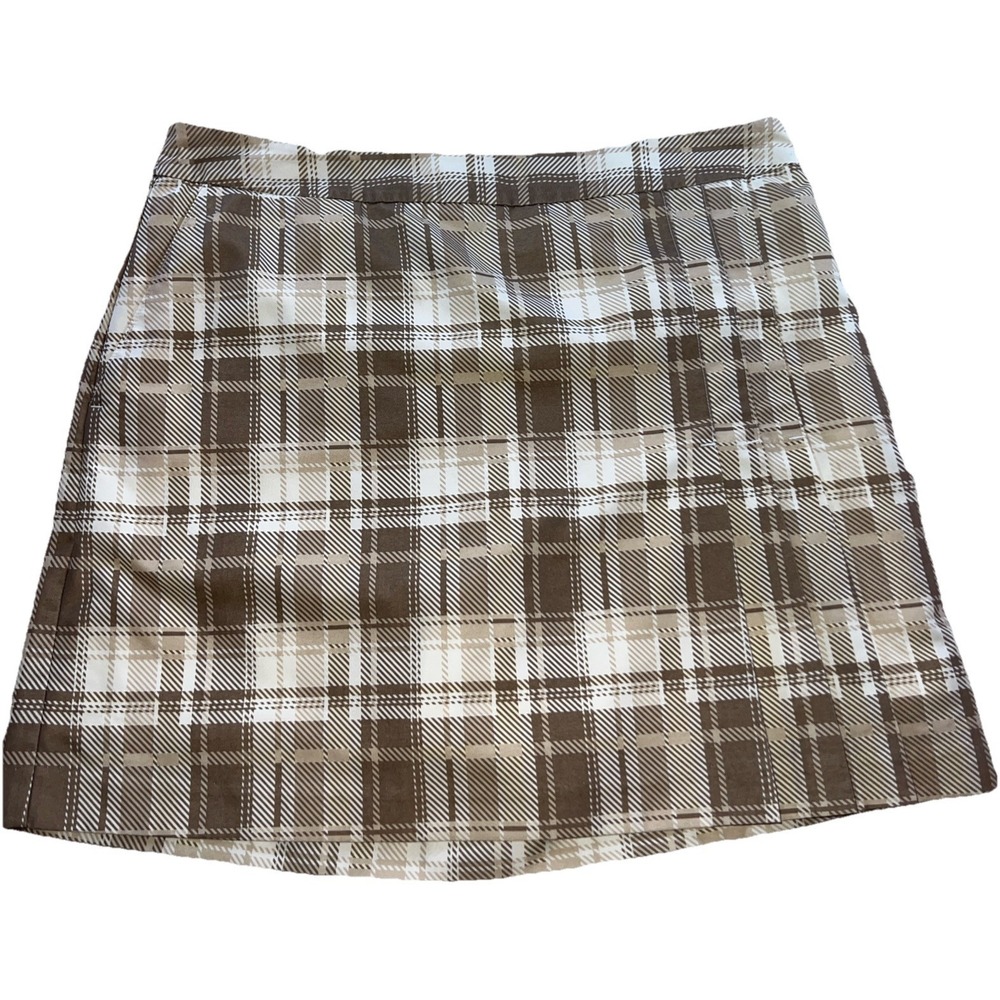 IZOD Plaid Golf Skort Womens 4 Activewear Vented Lined Pockets Brown White Cute